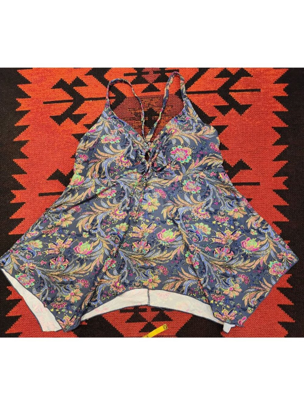 NEW Blue Floral Print Tankini Top Swimsuit With Adjustable Straps Size US 14